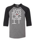 Dogs Dig It - 3/4 Sleeve Raglan T-Shirt Heather Grey and Black