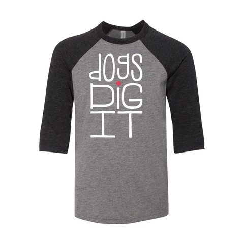 Dogs Dig It - 3/4 Sleeve Raglan T-Shirt Heather Grey and Black